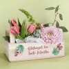 Geschenkkorb personalisiert für Osternest mit Tulpenmotiv | Pflanzkiste aus Holz mit Wunschtext