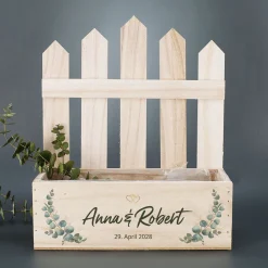 Geschenkkorb & Pflanzkorb zur Hochzeit | Personalisierter Korb aus Holz als Hochzeitsgeschenk | Eukalyptus