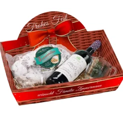 Geschenkkorb - Schleife - mit Glühwein, Stollen und graviertem Glas