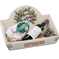 Geschenkkorb - Weihnachtskranz - mit Glühwein, Stollen und graviertem Glas