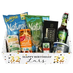 Geschenkkorb zum Geburtstag mit Name und Alter bedruckt - wahlweise gefüllt