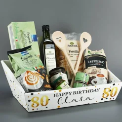 Geschenkkorb zum Geburtstag mit Name und Alter bedruckt - wahlweise gefüllt
