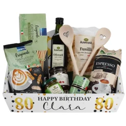 Geschenkkorb zum Geburtstag mit Name und Alter bedruckt - wahlweise gefüllt