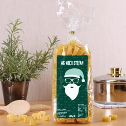 Geschenk Nudeln mit coolem Weihnachtsmann-Aufkleber