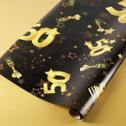Geschenkpapier zum 50. Geburtstag schwarz/gold