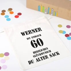Geschenksack mit Zuziehband zum 60. Geburtstag