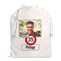 Geschenksack zum Geburtstag personalisiert mit Foto, Name & Alter | Verkehrszeichen Motiv