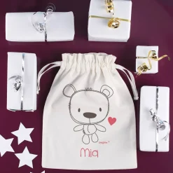 Geschenksäckchen zur Geburt für Mädchen mit Teddymotiv