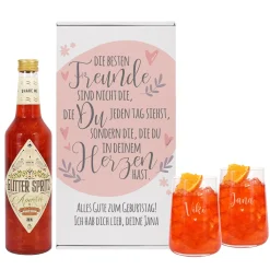 Geschenkset für Freundinnen mit Glitter Spritz oder Campari und zwei Gläsern