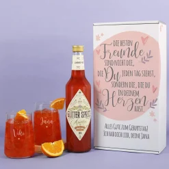 Geschenkset für Freundinnen mit Glitter Spritz oder Campari und zwei Gläsern