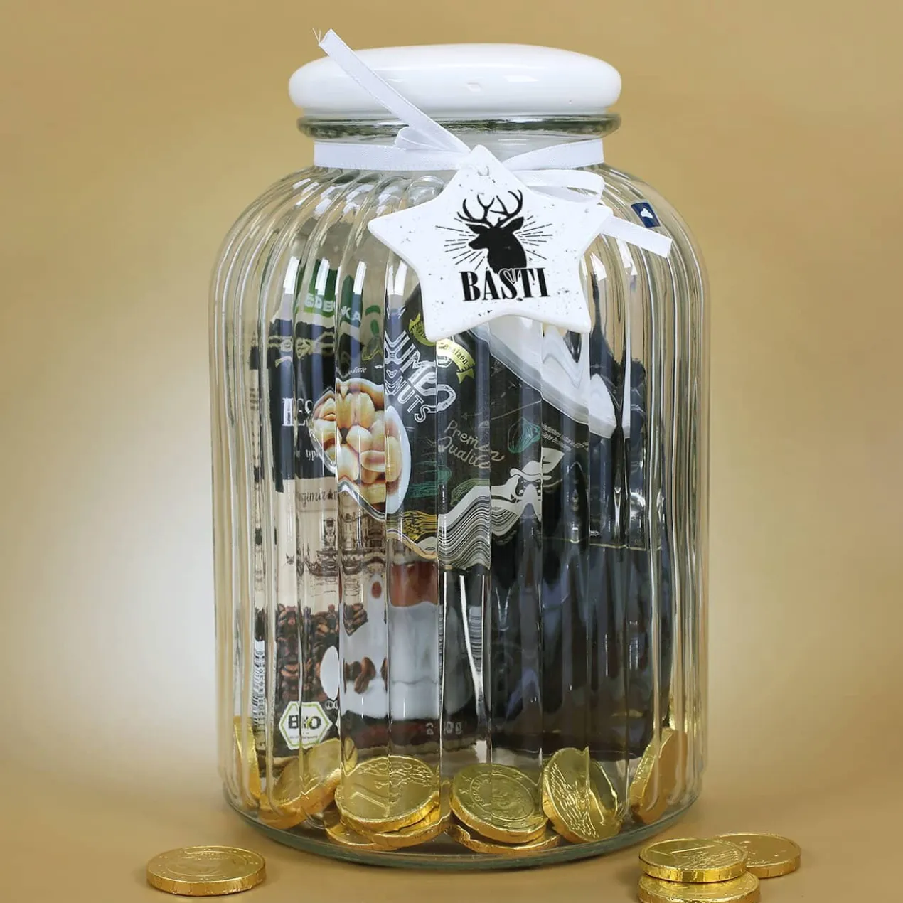 Geschenkset für Männer zu Weihnachten - Espresso, Schokolade und Nüsse in XL Glasdose