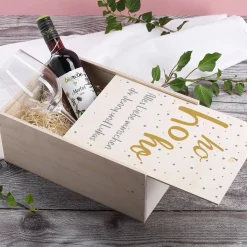 Geschenkset Hohoho mit Holzbox, Weinglas und Weinflasche