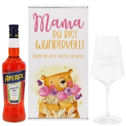 Geschenkset 'Mamabär' zum Muttertag mit Glas & Aperitif nach Wahl - personalisiert
