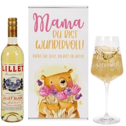 Geschenkset 'Mamabär' zum Muttertag mit Glas & Aperitif nach Wahl - personalisiert
