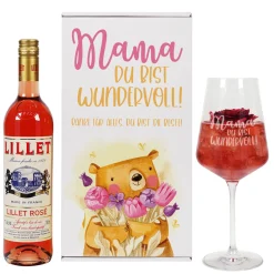 Geschenkset 'Mamabär' zum Muttertag mit Glas & Aperitif nach Wahl - personalisiert