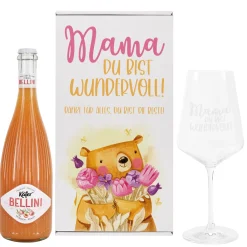 Geschenkset 'Mamabär' zum Muttertag mit Glas & Aperitif nach Wahl - personalisiert