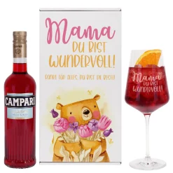 Geschenkset 'Mamabär' zum Muttertag mit Glas & Aperitif nach Wahl - personalisiert