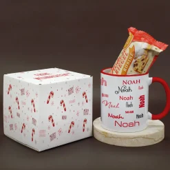 Geschenkset mit personalisierter Tasse und kleinen Christstollen mit weihnachtlichen Zuckerstangen-M