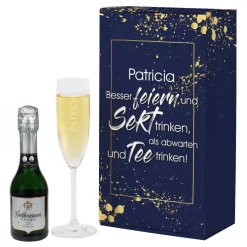 Geschenkset mit Sekt und Sektglas in einer bedruckten Verpackung | Geldermann Flaschengärung