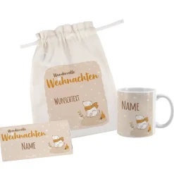 Geschenkset - Wundervolle Weihnachten - Tasse, Schokolade und Geschenksack mit Eisbär Motiv