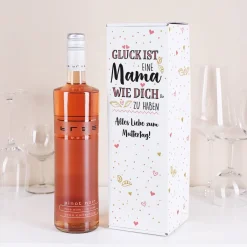 Geschenkset zum Muttertag mit BREE Weinflasche und Verpackung - mit Wunschtext