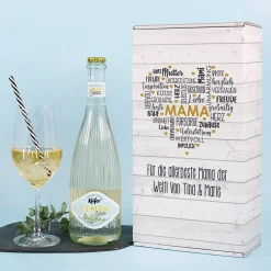 Geschenkset zum Muttertag mit Fruchtsecco, Glas und Geschenkverpackung