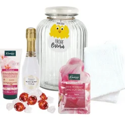 Geschenkset zu Ostern in großer Glasdose mit süßem Kükenanhänger
