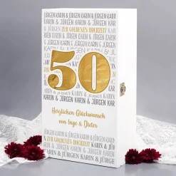 Geschenkset zur goldenen Hochzeit - Weingläser in edler Holzbox
