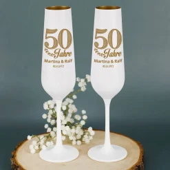 Geschenkset zur goldenen Hochzeit mit Sektgläsern und Holzbox