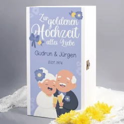 Geschenkset zur goldenen Hochzeit mit zwei gravierten Sektgläsern