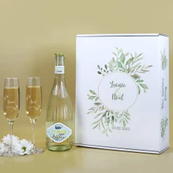 Geschenkset zur Hochzeit mit Blättern, Name und Datum
