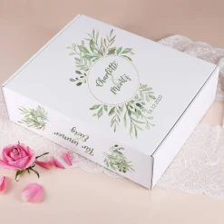 Geschenkset zur Hochzeit mit Blättern, Name und Datum
