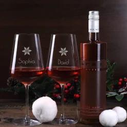 Geschenkset zu Weihnachten mit persönlicher Holzbox und zwei gravierten Weingläsern