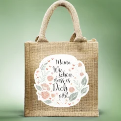 Geschenktasche aus Jute personalisierbar mit Name | Wie schön, dass es dich gibt