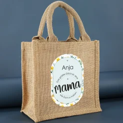 Geschenktüte aus Jute zum Muttertag | Name personalisierbar | Blumen-Motiv