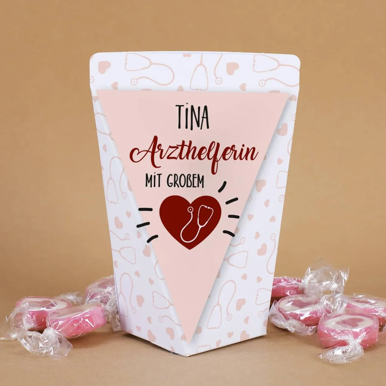 Geschenktüte für Arzthelferin - Dankeschön gefüllt mit Schokolade, Bonbons oder ohne Füllung