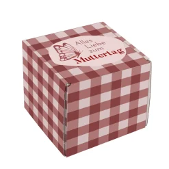 Geschenkverpackung für Tassen zum Muttertag | Geschenk Box mit Karomuster, Spruch & Schmetterling Motiv