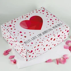Geschenkverpackung in drei Größen mit Herzen und Wunschtext