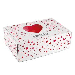 Geschenkverpackung in drei Größen mit Herzen und Wunschtext