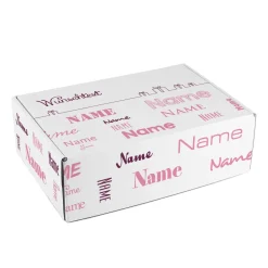 Geschenkverpackung mit Wunschtext und Name in verschiedenen Schriftarten - rosa