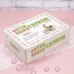 Geschenkverpackung vom Osterhasen-Express mit Ihrem Namen und Wunschtext