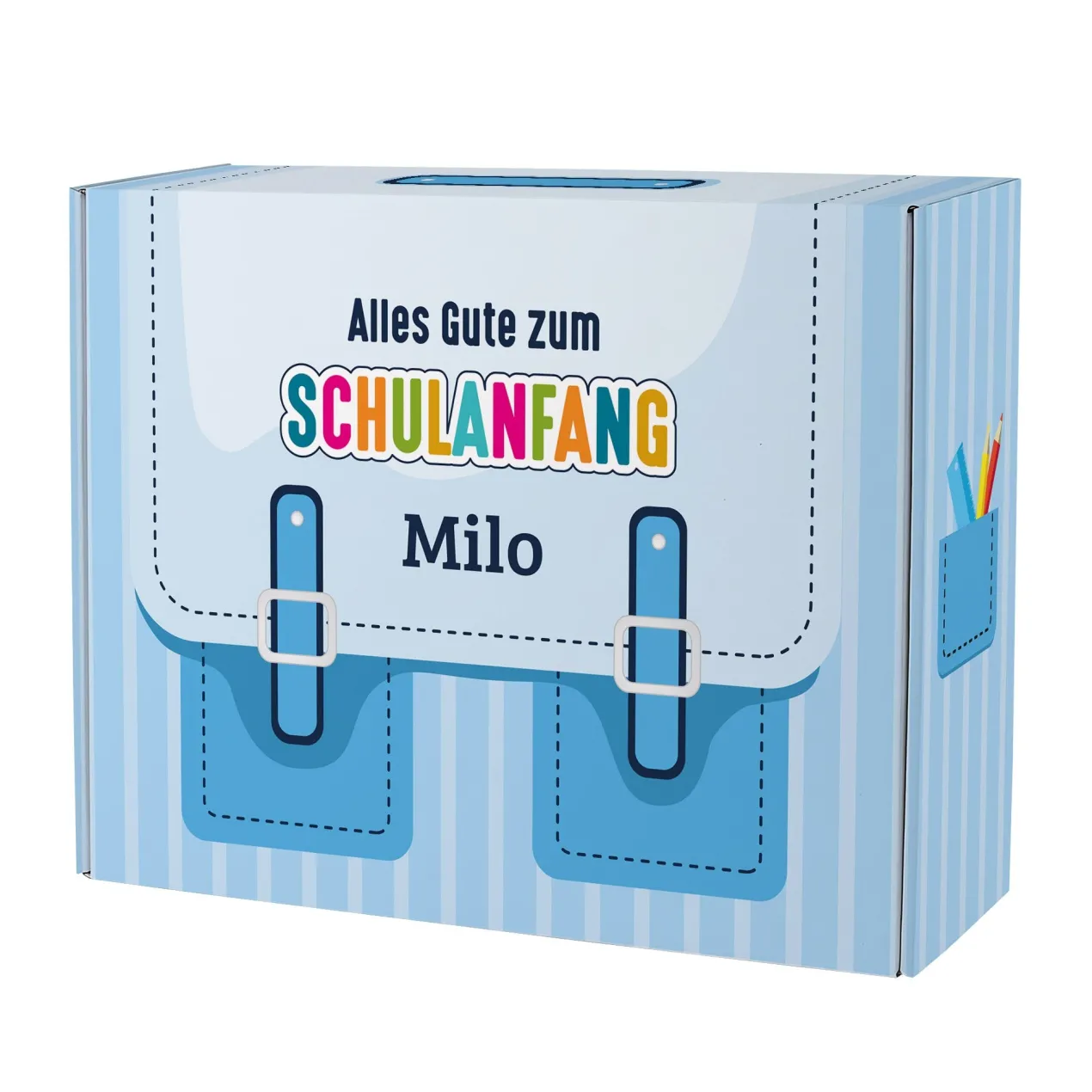 Geschenkverpackung zur Einschulung personalisiert mit Name | Schulranzen Design
