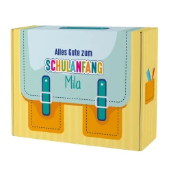 Geschenkverpackung zur Einschulung personalisiert mit Name | Schulranzen Design