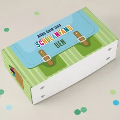 Geschenkverpackung zur Einschulung personalisiert mit Name | Schulranzen Design