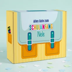Geschenkverpackung zur Einschulung personalisiert mit Name | Schulranzen Design