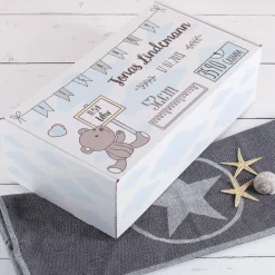 Geschenkverpackung zur Geburt mit Teddymotiv