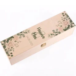 Geschenkverpackung zur Hochzeit - Holzbox mit Namen und Datum Rosenmotiv
