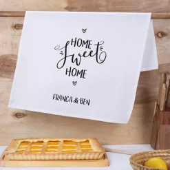 Geschirrtuch in weiß für Paare personalisiert mit Namen | Home Sweet Home