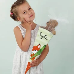 Geschwister-Schultüte mit Fuchs und Name bedruckt