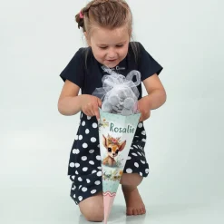 Geschwister-Schultüte mit Rehkitz, Name und Blumen bedruckt, 28 cm
